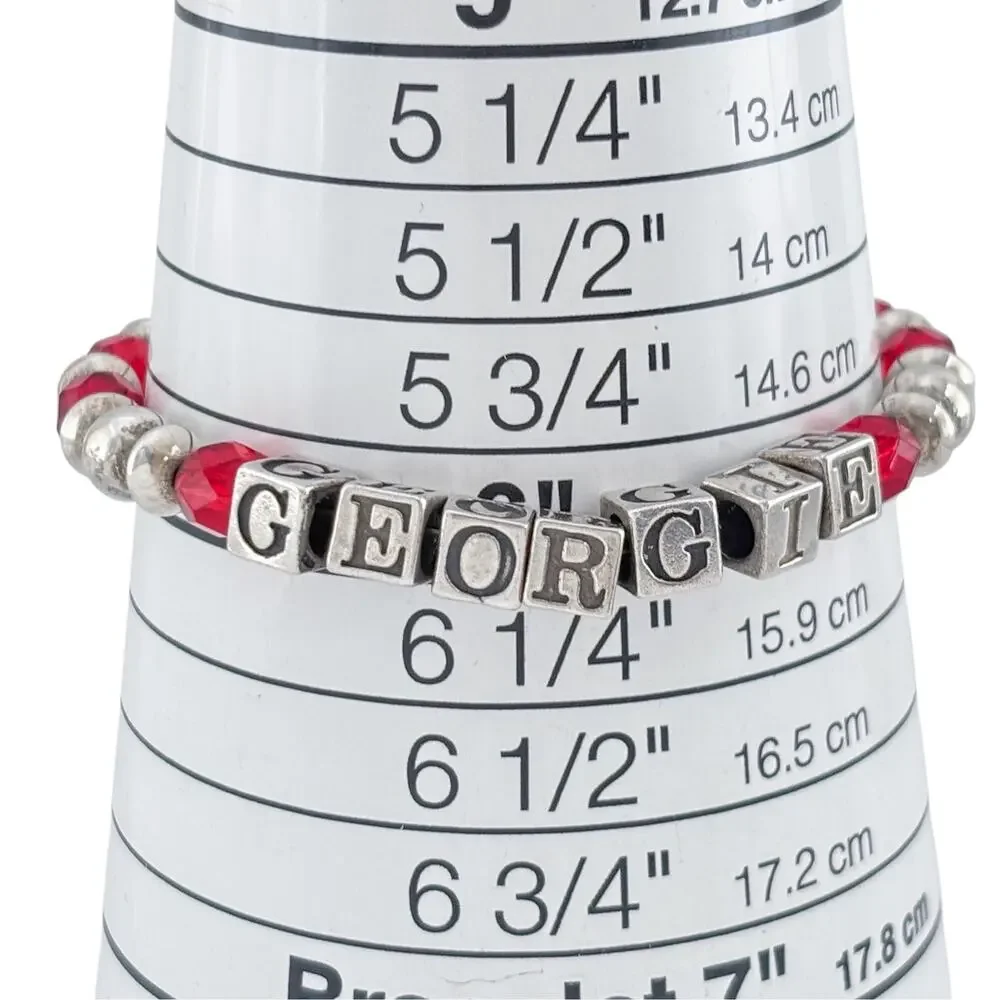 Vintage Sterling Silver 925 Georgie Red Glass Bracelet 6.25